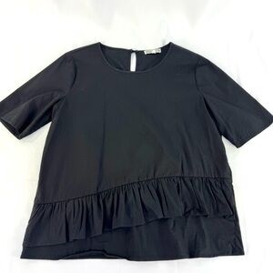 NWOT Anthropologie Pleione Ruffle Blouse 3/4 Sleeves black short sleeve top Med